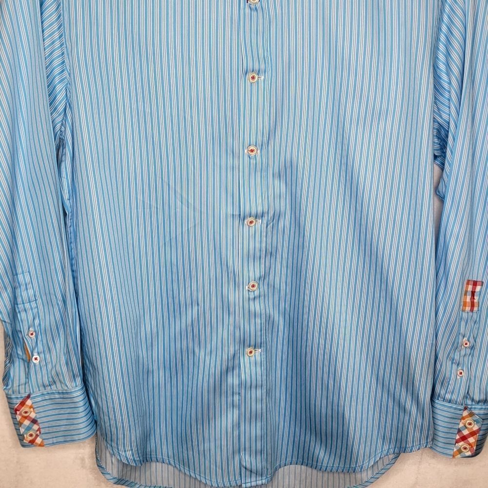 Robert Graham X Collection Striped Flip Cuff Button Down Shirt Size Medium - Picture 3 of 13